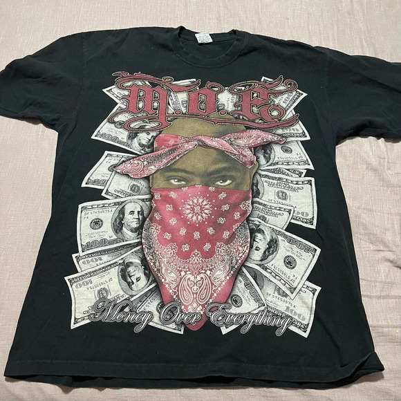 Vintage Tupac 2Pac Red Bandana Money Over Everything Graphic Tee Size 3XL Street - Picture 2 of 7